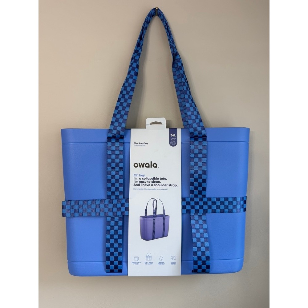 Owala Sun-Day Collapsible Tote Bag Unisex 34L Blue Checkered NWT